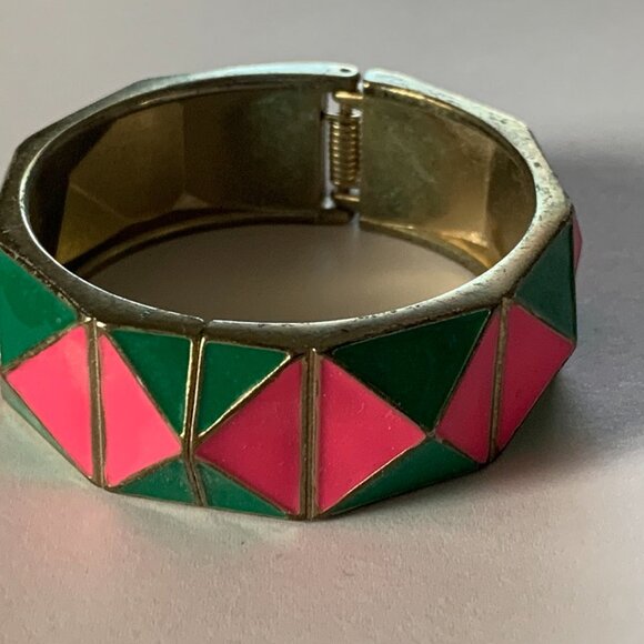 Pink And Green Hinged Cuff Bracelet - Picture 2 of 4